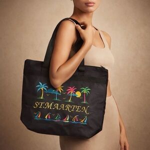 St. Maarten Embroidered Canvas Tote Bag Island Souvenir Travel Bag